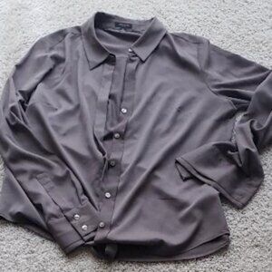 Grey-and-Green Ann Taylor Long Sleeve Polyester Blouse